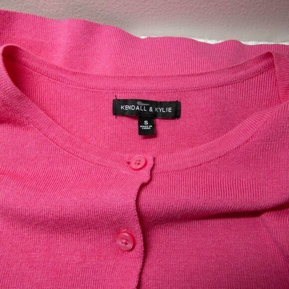 NWOT KENDALL + KYLIE button-front short-sleeve cotton blend sweater, Pink, Small - Picture 6 of 8